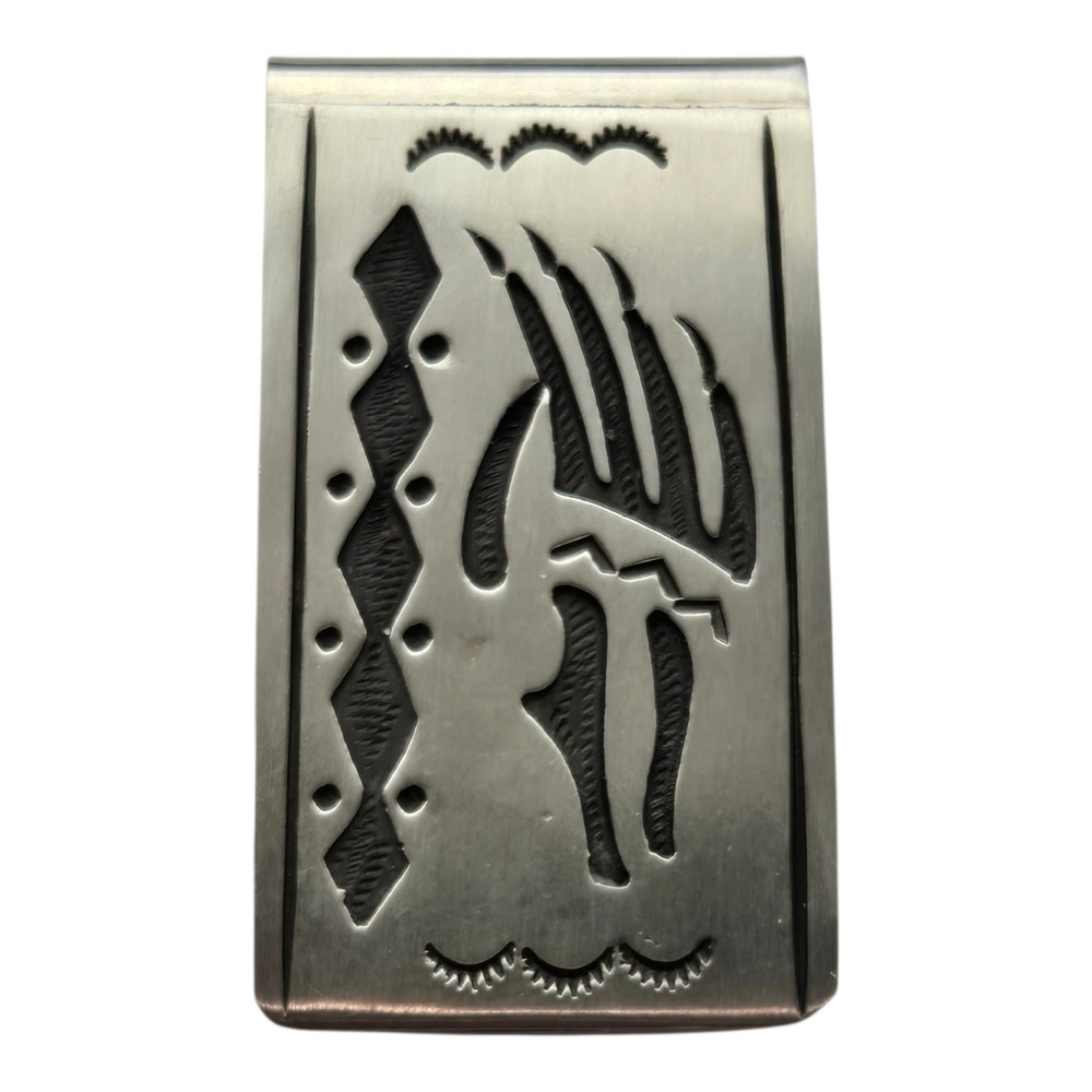 Native American Sterling Silver Bear Claw Overlay Money Clip Hallmark B‎ 24.9g